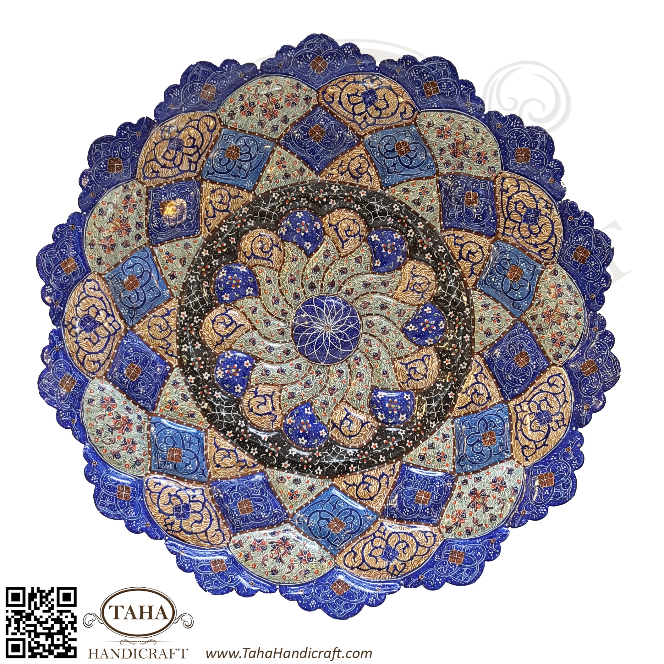 Persian Handmade enameled Wall Hanging plate on copper Eslimi design